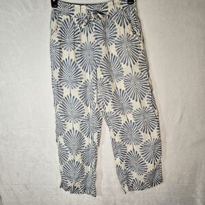 Joie 100% Linen Cream Blue Palm Frond Wide Leg Pants Women Size S